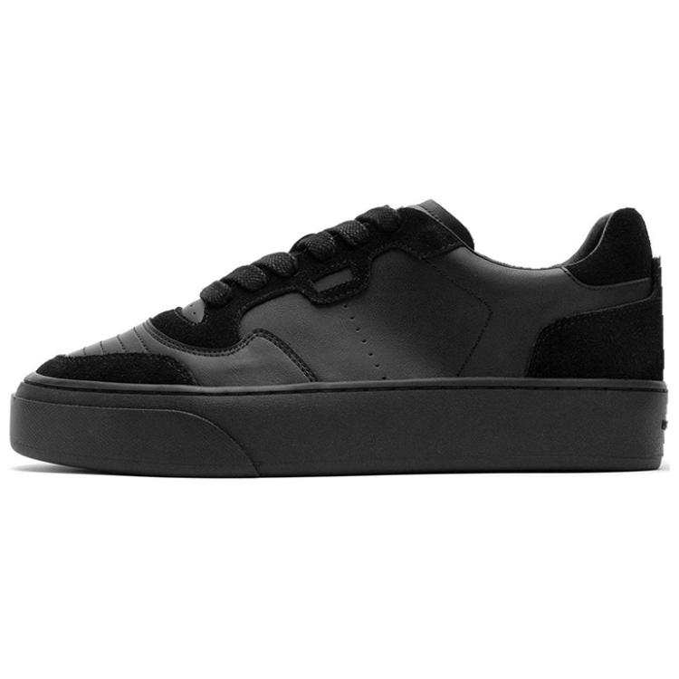 FOOT INDUSTRY Leather Slip Resistant Slip Resistant Low top Skateboard Shoes Unisex Black