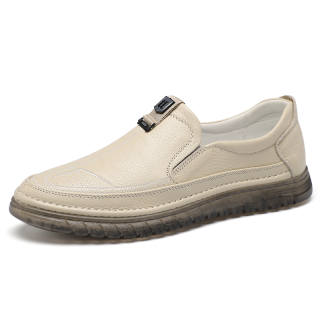 Tonlion Casual Leather Shoes Men's Low Top Beige/Black