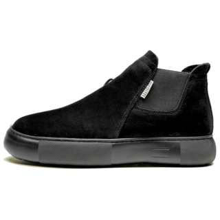 LEAVELAND Cow Leather British Vintage Fleece Lined Convenient Casual Short Chelsea Boots Men's Black