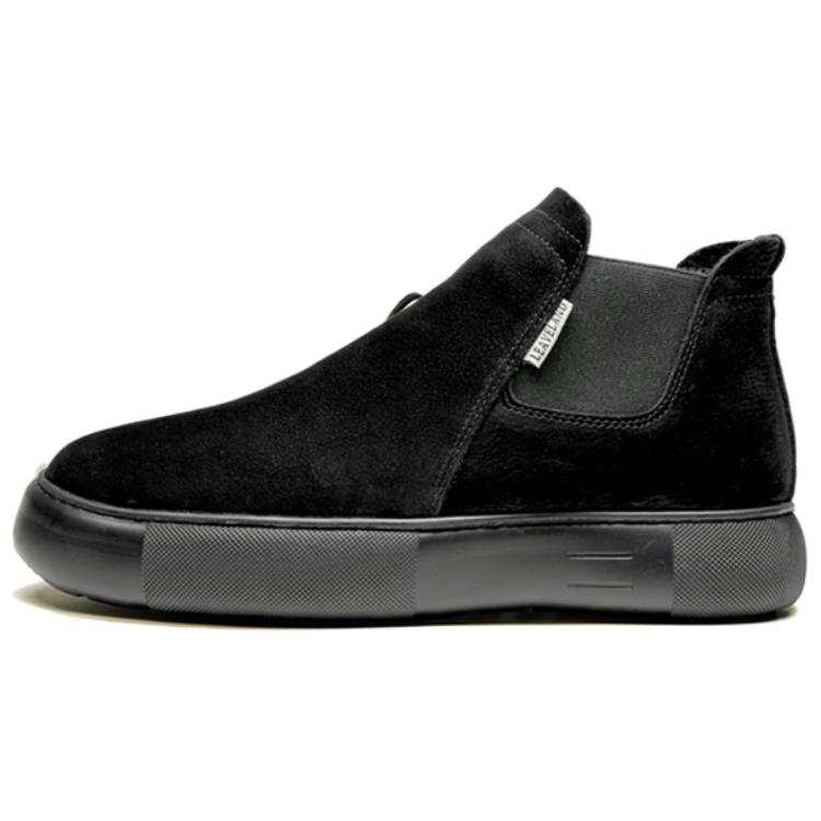 LEAVELAND Cow Leather British Vintage Fleece Lined Convenient Casual Short Chelsea Boots Men's Black