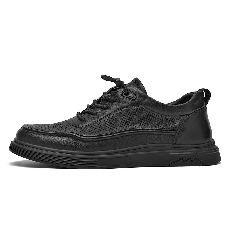 AOKANG Cow Leather Breathable, Abrasion Resistant, Lightweight, Height Increasing Low top Skateboard Shoes Men's Black