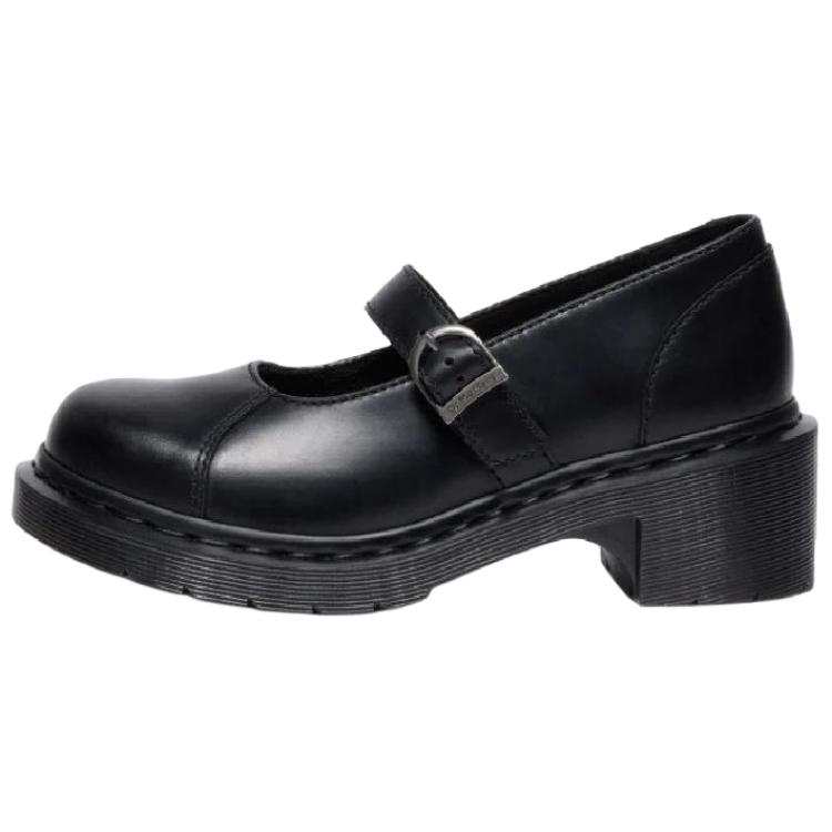Dr.Martens ALDERSTONE Leather Chunky Heel Mary Jane Shoes 6CM Women's Black