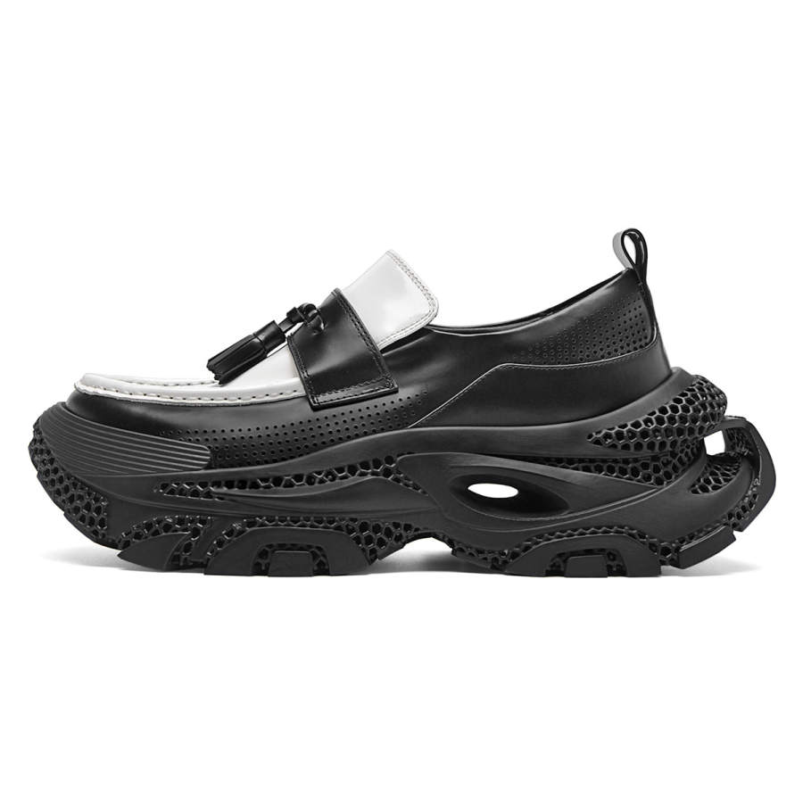 Cabbeen Synthetic Leather Breathable Low top Chunky Sneakers Unisex Coal Black