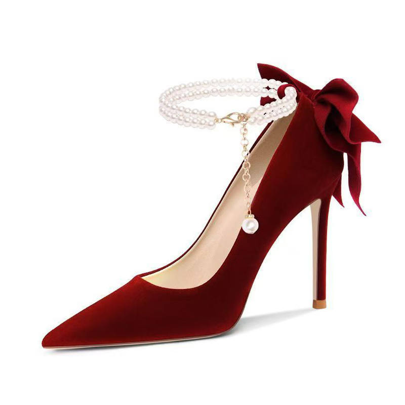 WOXXXN Pu Slim Heel High Heels Women's Burgundy