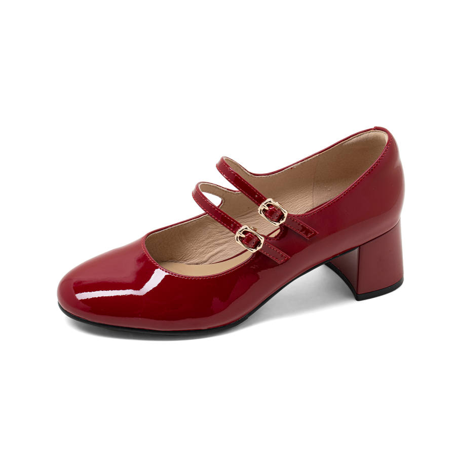 COMELY Cow Leather Chunky Heel Mary Jane Shoes 5CM Women's