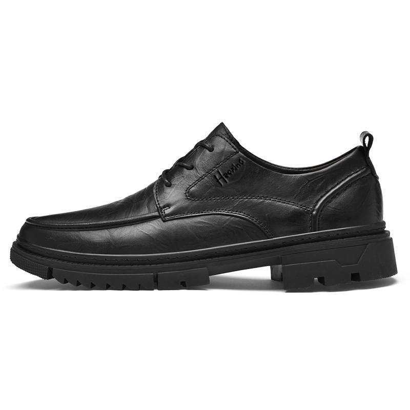HAOXING Top Grain Cow Leather Casual Shoes Men's Black