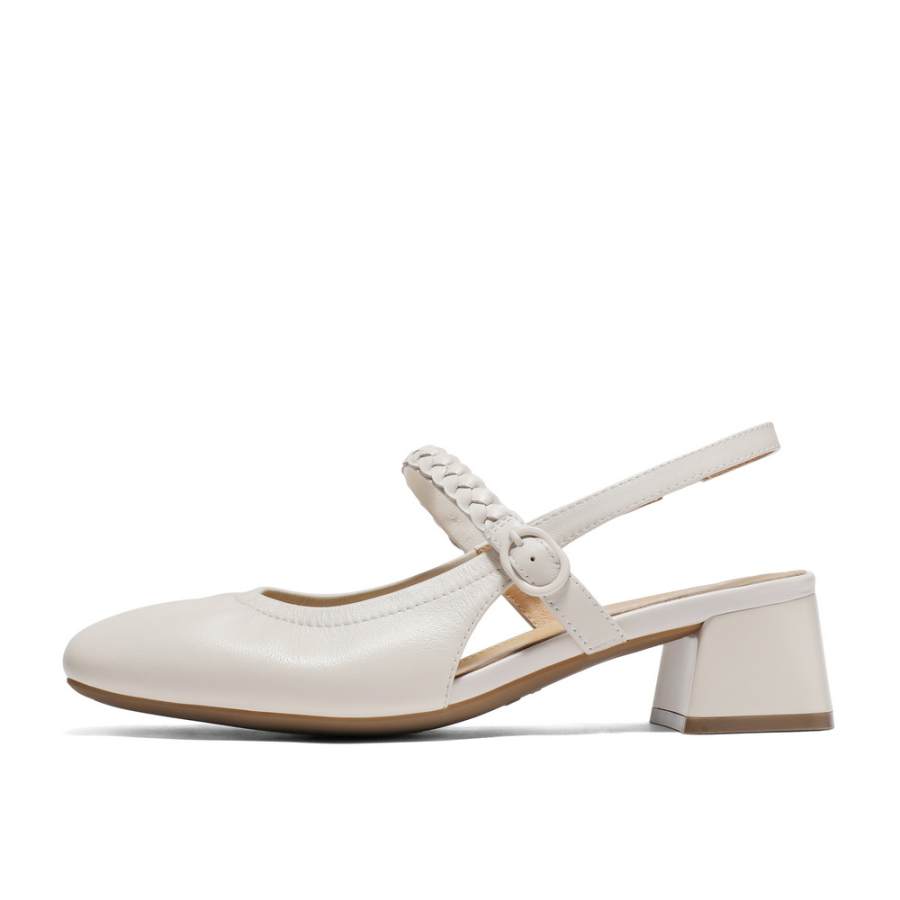 BELLE Block Heel High Heels 4cm Women's Ecru, Apricot