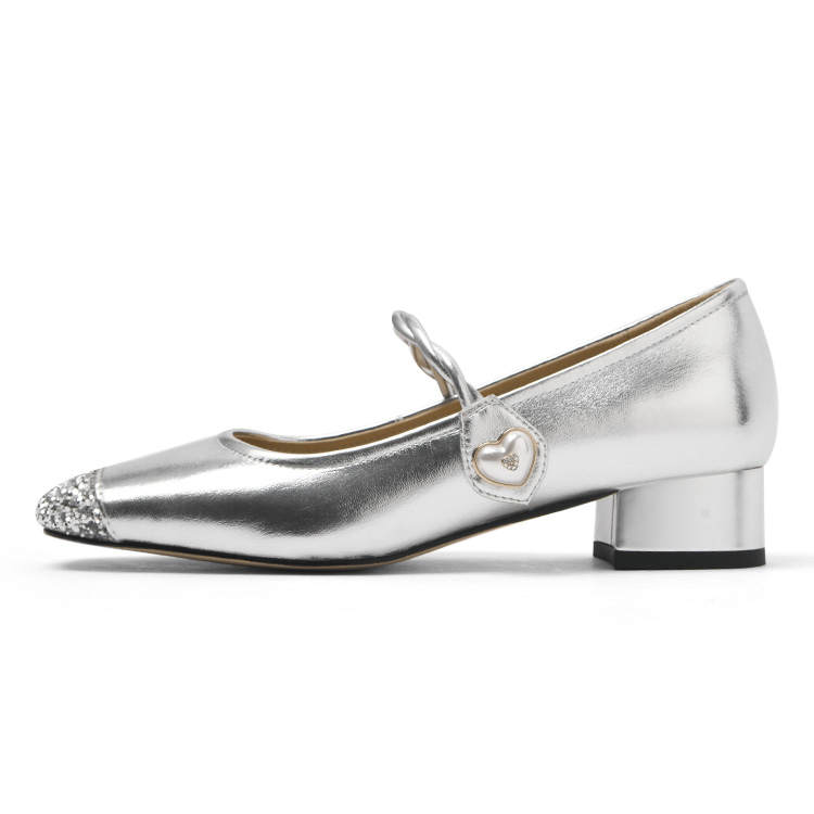 CAMEIDO Textile, Synthetic Leather Mary Jane Shoes Women's Silver