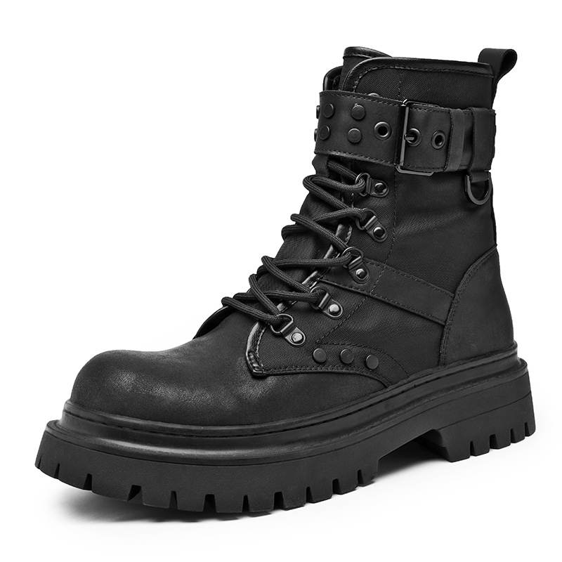 MODENGPAN MODENGPAN Cow Split Leather Short Combat Boots 3.5 Cm Unisex Black