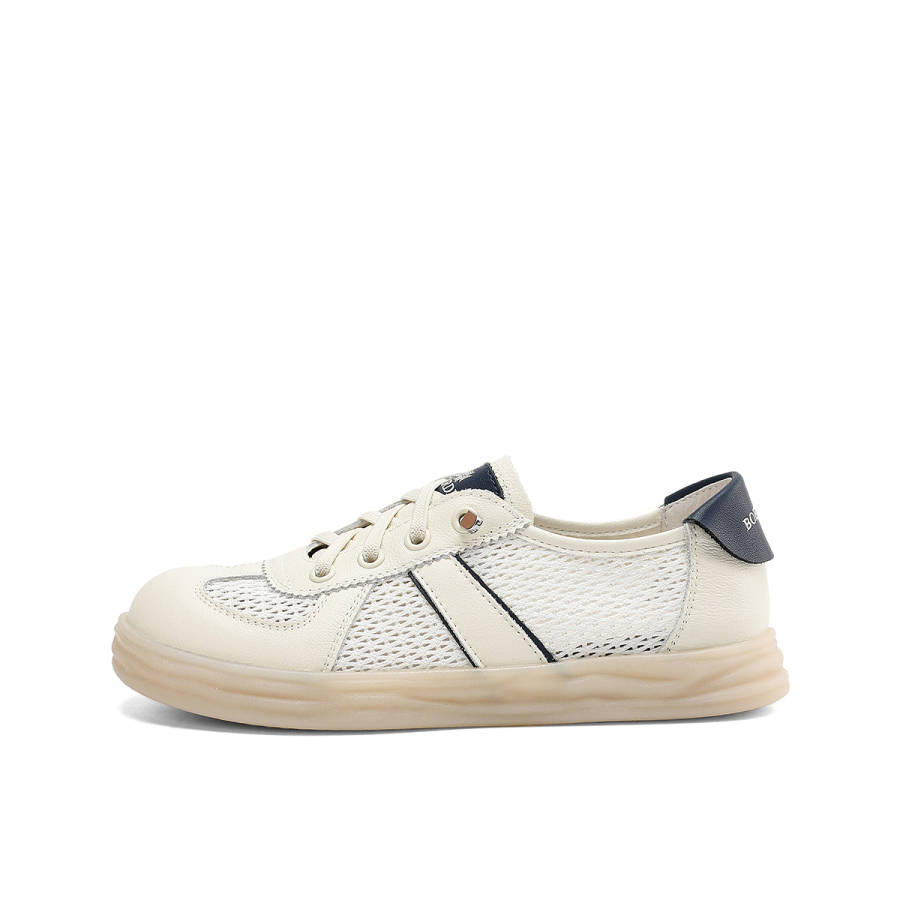 BOERDIQI White Sneakers Cow Leather Breathable Lightweight Breathable And Lightweight Low top Casual Shoes Women's