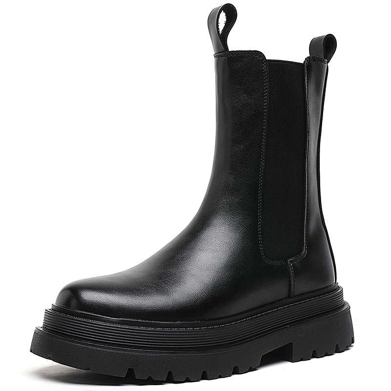 KAQIAODI Microfiber Leather Velvet Slim Fit, Biker Chelsea Boots Men's Black