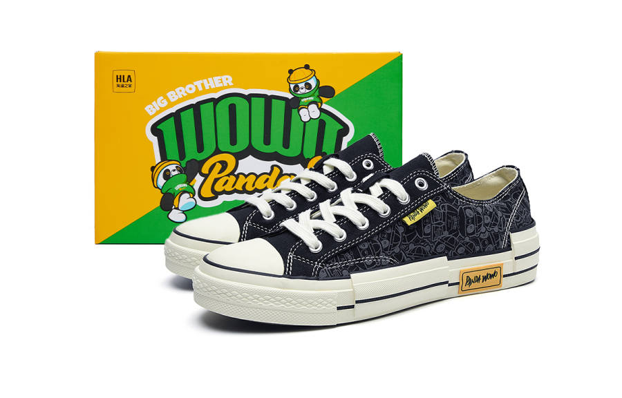 HLA Panda Wowo Collection Low top Canvas Shoes Men's Black