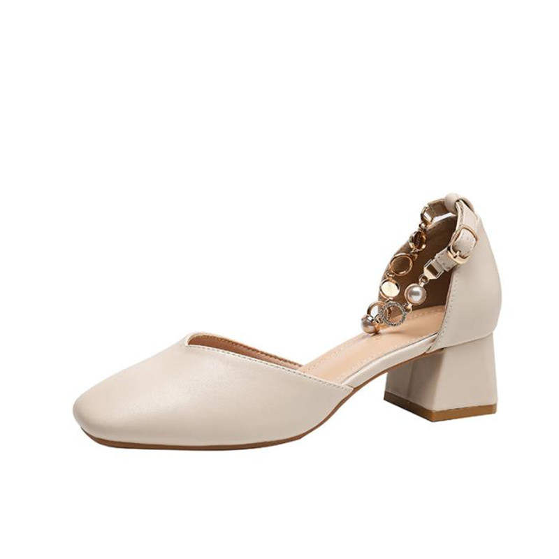 TATAYA Microfiber Leather Chunky Heel High Heels Women's Apricot
