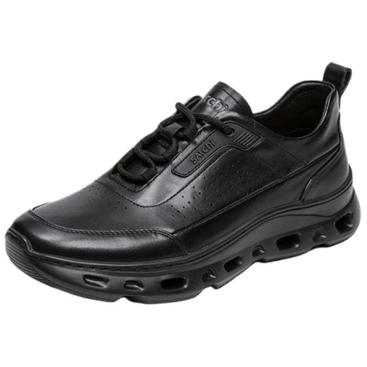 Satchi Top Grain Cow Leather Breathable And Lightweight Low top Casual Shoes Men's Black