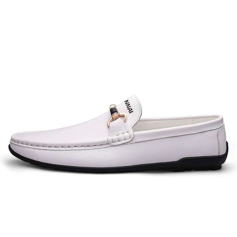 WENNAI Top Grain Cow Leather Casual Shoes Men's White