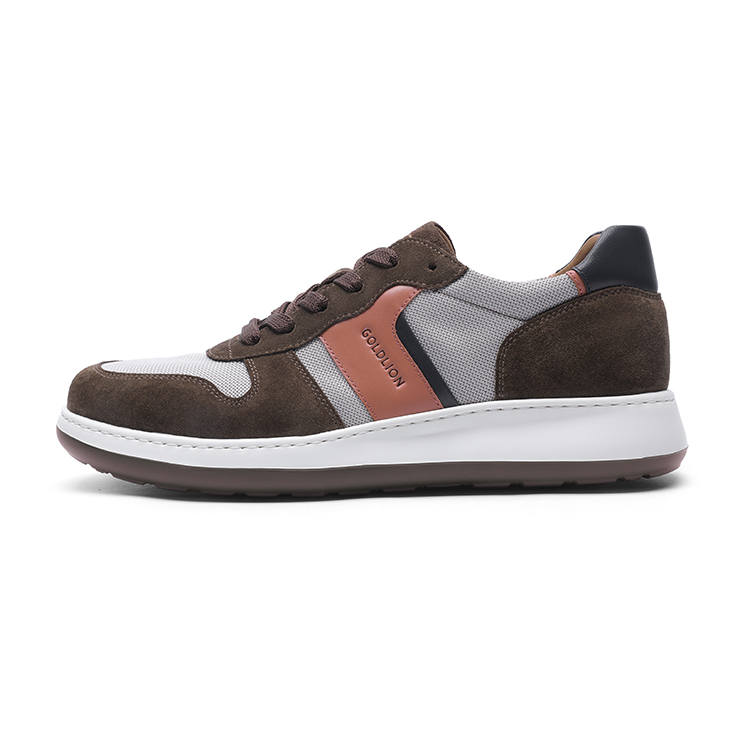 GOLDLION Cow Leather Low top Skateboard Shoes Men's Khaki Gray