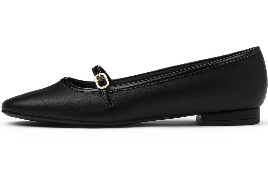 CHARLES&KEITH Small Ck Pu Flat Mary Jane Shoes 1.6cm Women's Black