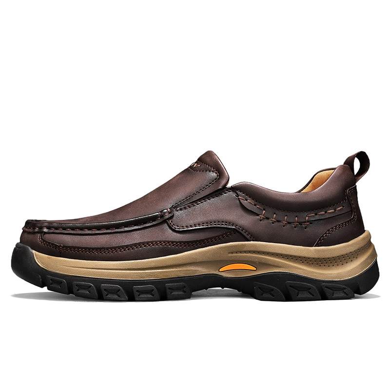 WENNAI Casual Leather Shoes Men's Low Top Brown