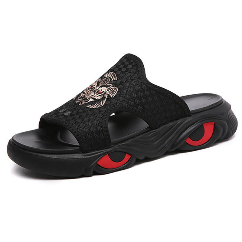 SENJIALUO Stitching Embroidery Abrasion Resistant Slide Slippers Men's Black