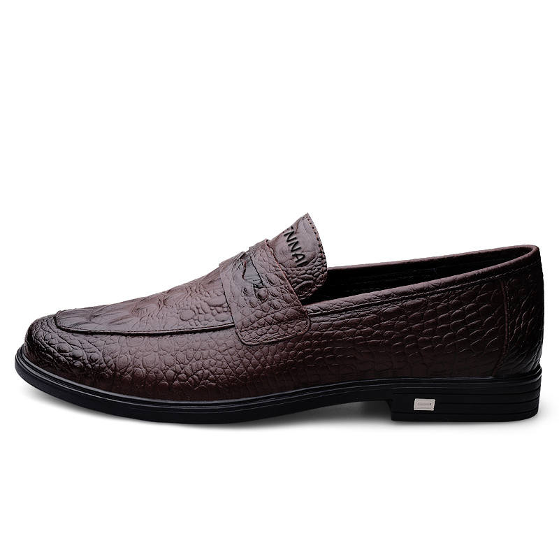 WENNAI Top Grain Cow Leather Casual Shoes Men's Dark Brown