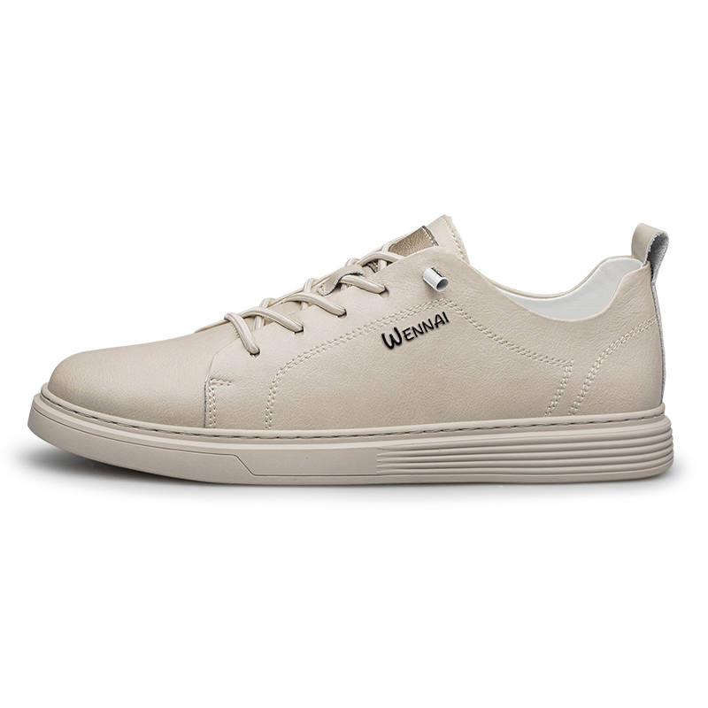 WENNAI Cow Leather Breathable Abrasion Resistant Breathable And Wear resistant Low top Skateboard Shoes Men's Beige