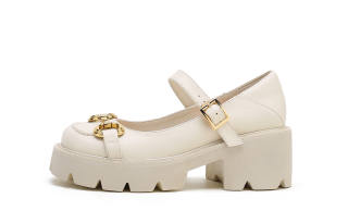 VEDULLAR Top Grain Cow Leather Chunky Heel Mary Jane Shoes Women's