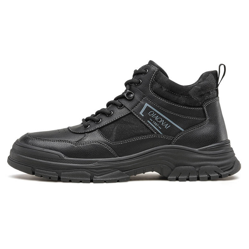 QIAONAI Fleece Lined Thermal Korean Style Trendy High top Casual Shoes Men's Black