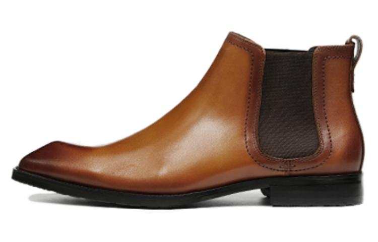 ASTON M.JAZZ Top Grain Pig Leather Chelsea Boots Men's Brown