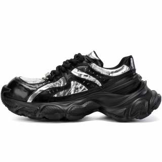 SUFEIDIMAN [Metal Wave] Top Grain Cow Leather Low top Chunky Sneakers Men's Silver Black
