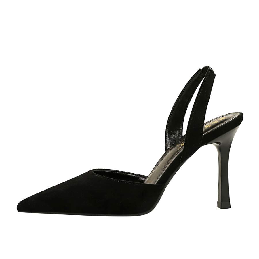 QITUMAUL Suede Slim Heel High Heels 8cm Women's Black