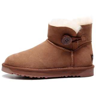 TASMAN AUS Sheepskin Thermal Shearling Fleece Lined Cute Anti Aging Single Button Fashion Mini Short Snow Boots