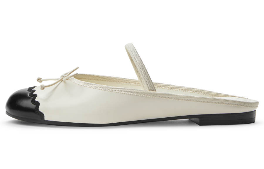 CHARLES&KEITH Composite Sole Slip Resistant Slip Resistant Closed Toe Slippers 1.2cm Women's Cream Milk White/Black