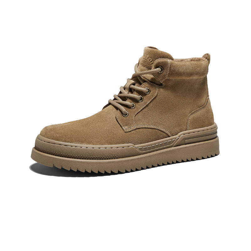 Hautton Cow Suede Short Mid Calf Combat Boots Men's Khaki