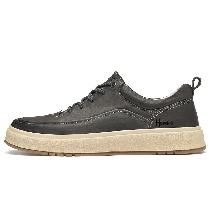 HAOXING Top Grain Cow Leather Casual Shoes Men's Gray