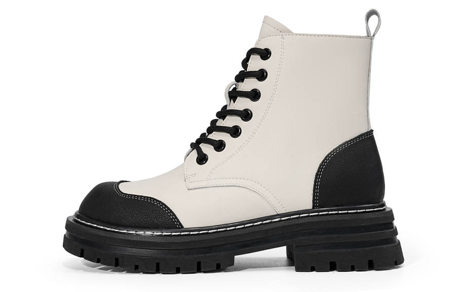 EBLAN EBLAN Leather Ankle Length Combat Boots Women's Beige