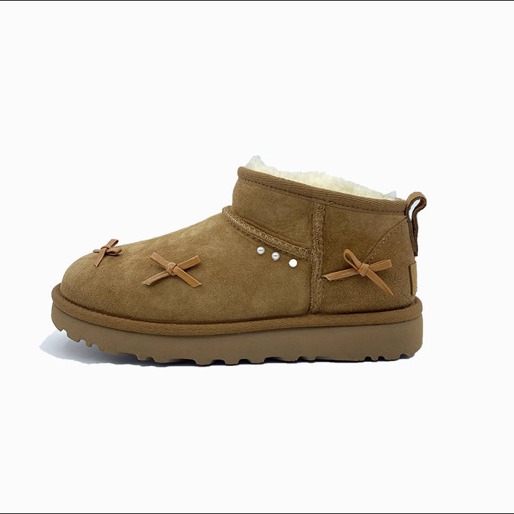 UGG CLASSIC ULTRA MINI Bowknot Sheepskin Thermal Slip Resistant Snow Boots Women's Chestnut Brown