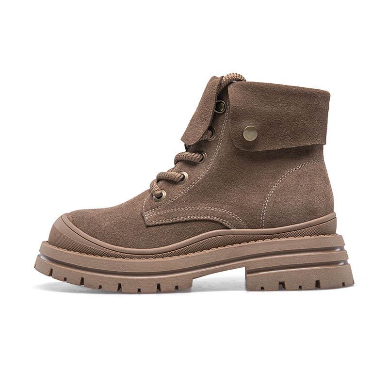 KANGNAI Cow Split Leather Short Combat Boots Women's