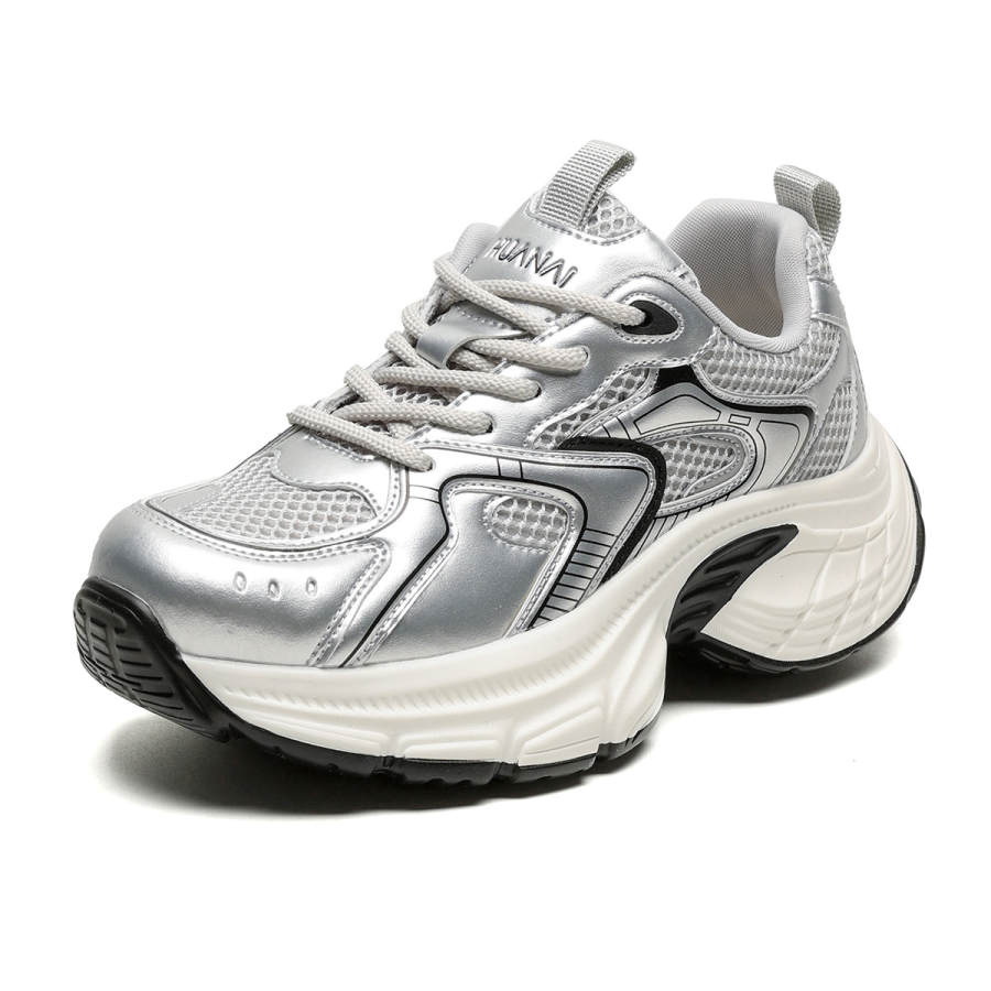 HUANAI Textile, Synthetic Leather Breathable Height Increasing Lightweight Low top Chunky Sneakers Women's