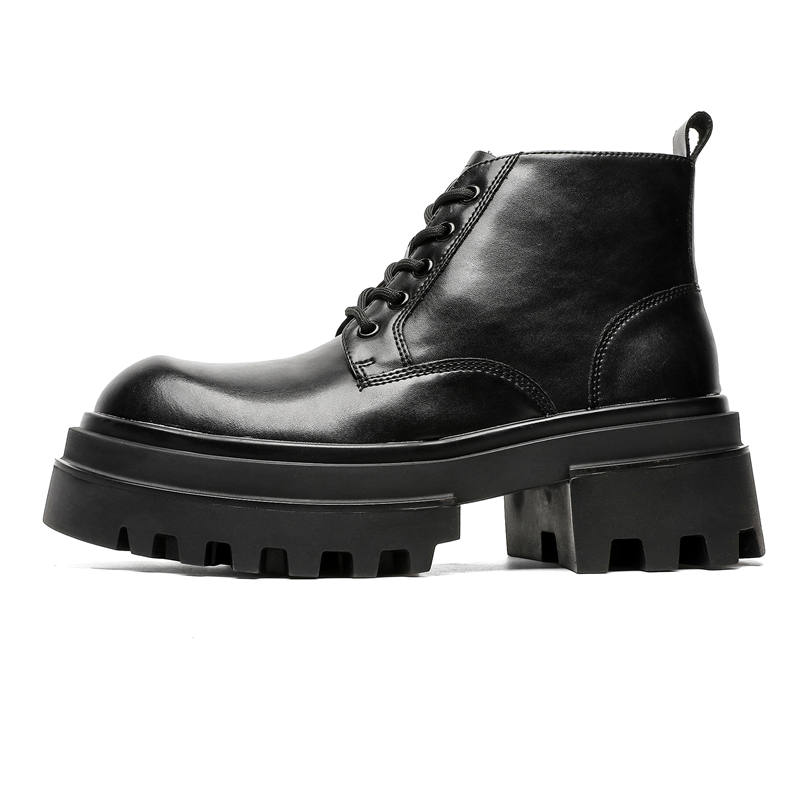 CHILANG CHILANG Microfiber Leather Short Mid Calf Combat Boots Men's Black
