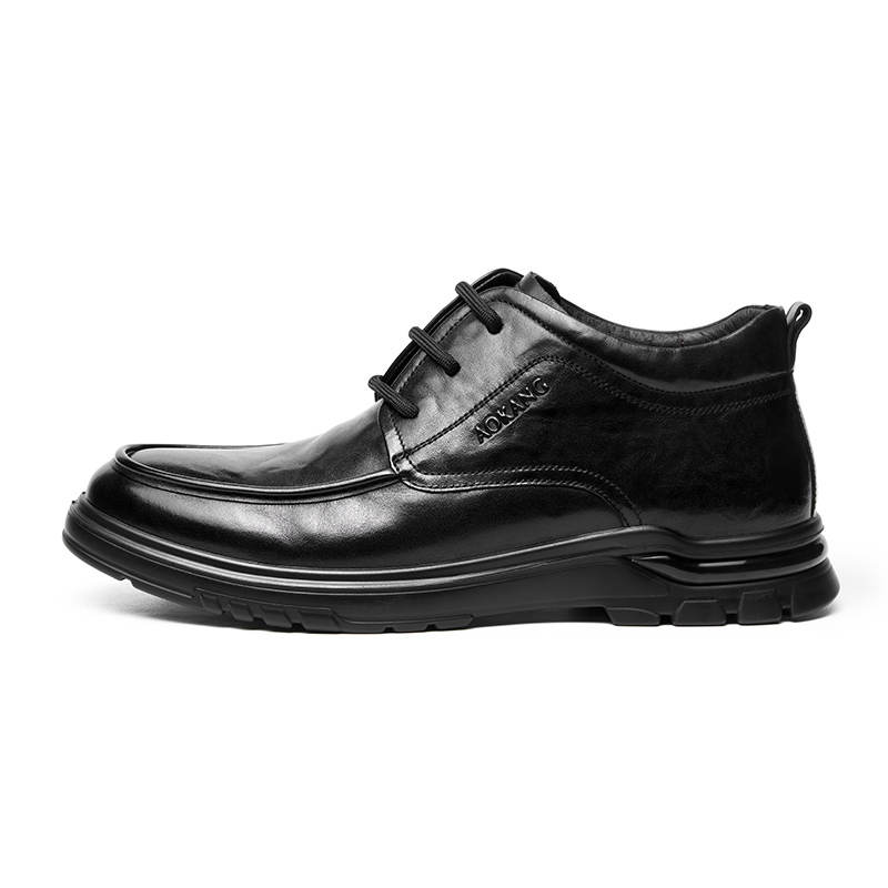 AOKANG Fleece Lined Comfortable Old Money Style Casual Leather Shoes Men's Black