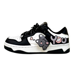 A&M Microfiber Leather Low top Skateboard Shoes Unisex Black White