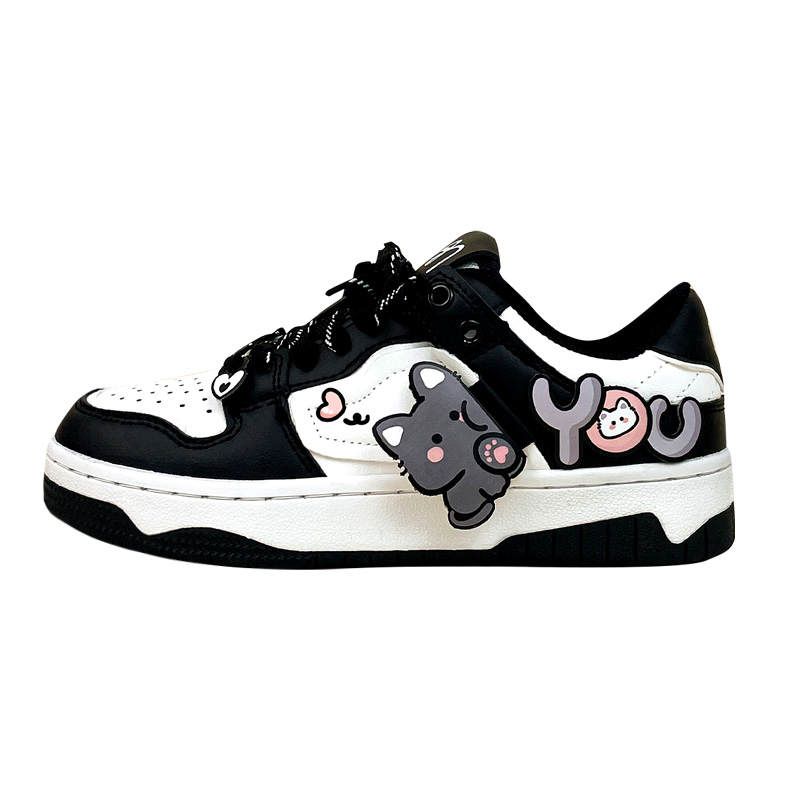 A&M Microfiber Leather Low top Skateboard Shoes Unisex Black White
