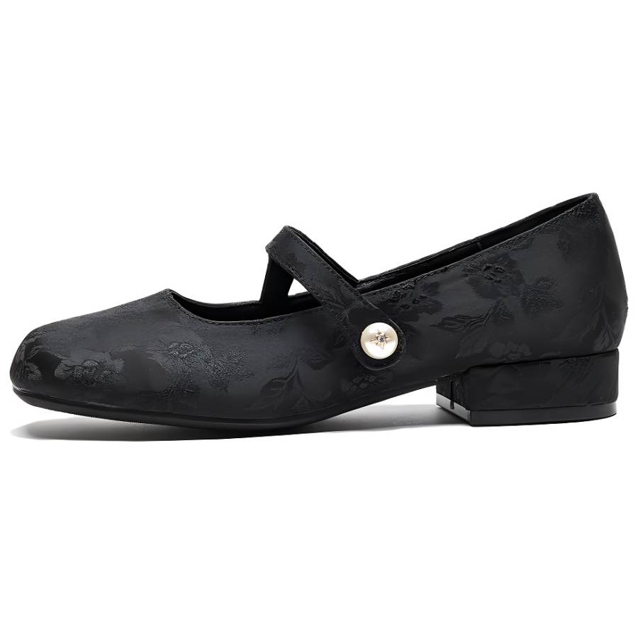 WEISHIBANGWEI Microfiber Leather Mary Jane Shoes Women's Black