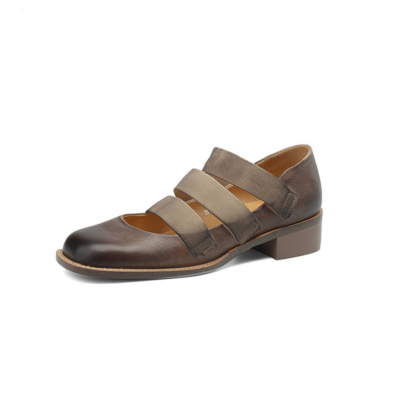 Echo&yolo Top Grain Cow Leather Chunky Heel Mary Jane Shoes Women's