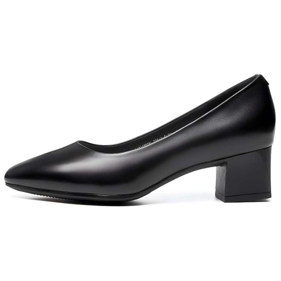 AOKANG Cow Leather Chunky Heel High Heels Women's Black