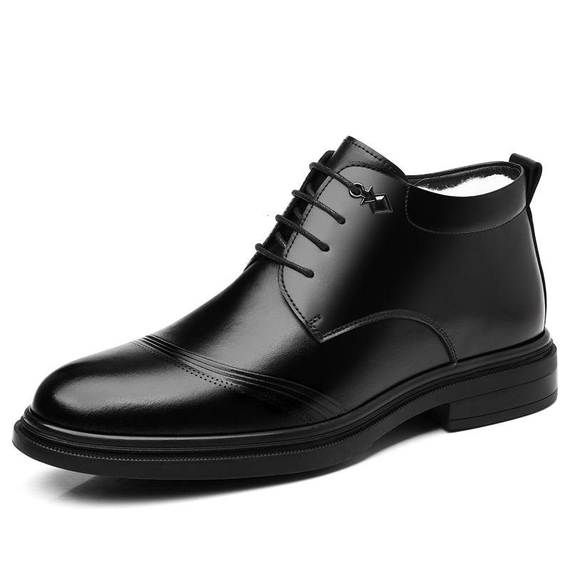 Shanpijiang Cow Split Leather Fleece Lined Commute Business Versatile Comfortable Casual Shoes Men's Black