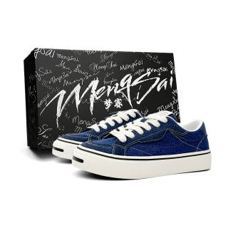 Mengsai Abrasion Resistant Cushioning Low top Canvas Shoes Men's Denim Blue Box