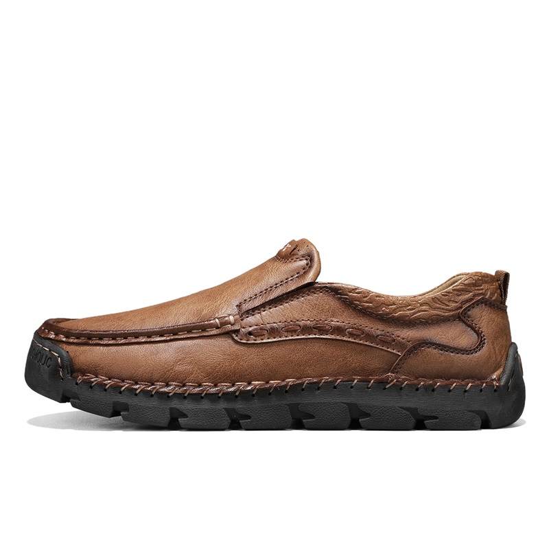 WENNAI Top Grain Cow Leather Casual Shoes Men's Yellow Brown