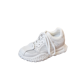 QING MISS Cushioning Slip Resistant Abrasion Resistant Breathable Low top Chunky Sneakers Women's Ecru
