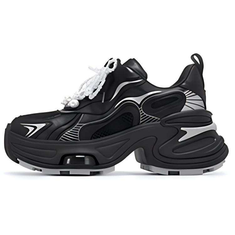 VITTORIO VENTURA Cow Leather Abrasion Resistant Low top Chunky Sneakers Women's Black Silver